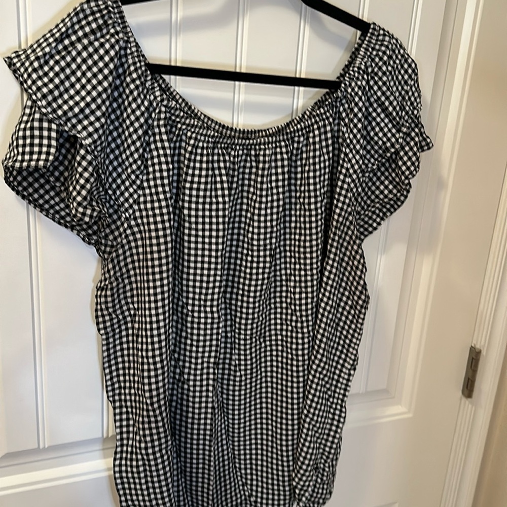 Terra & Sky black and white checked peasant blouse size 2X.